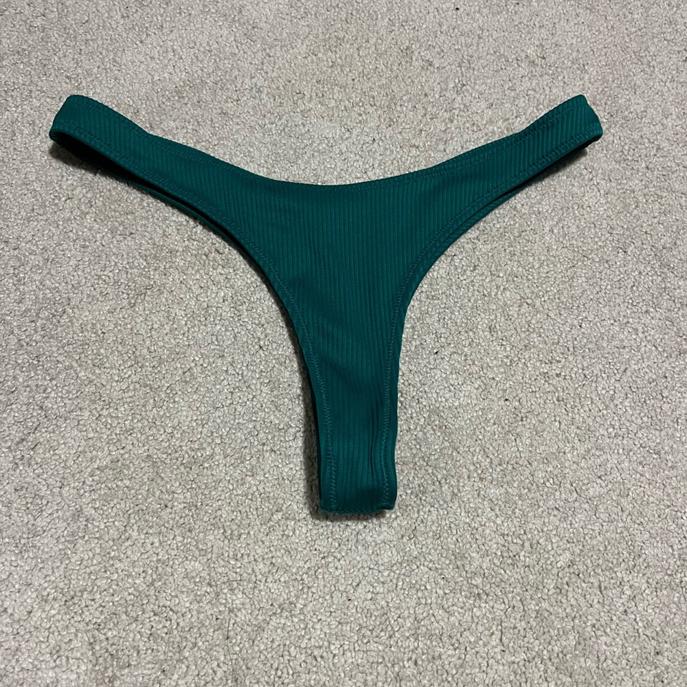Dark Teal Green Ribbed Bikini Bottom Thong Bright Swimwear